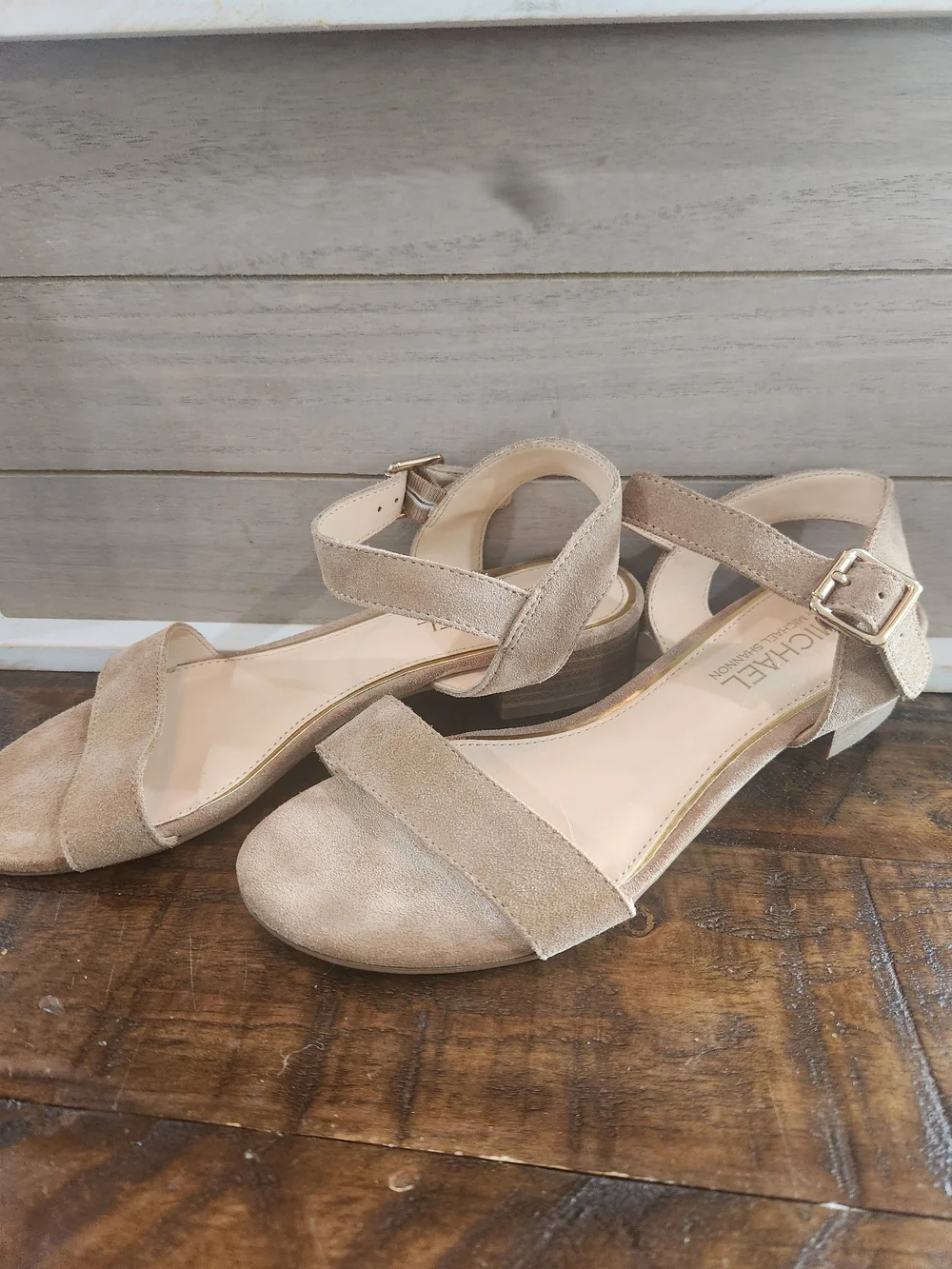 MICHAEL Michael Shannon Tan Suede Ankle-Strap Sandals